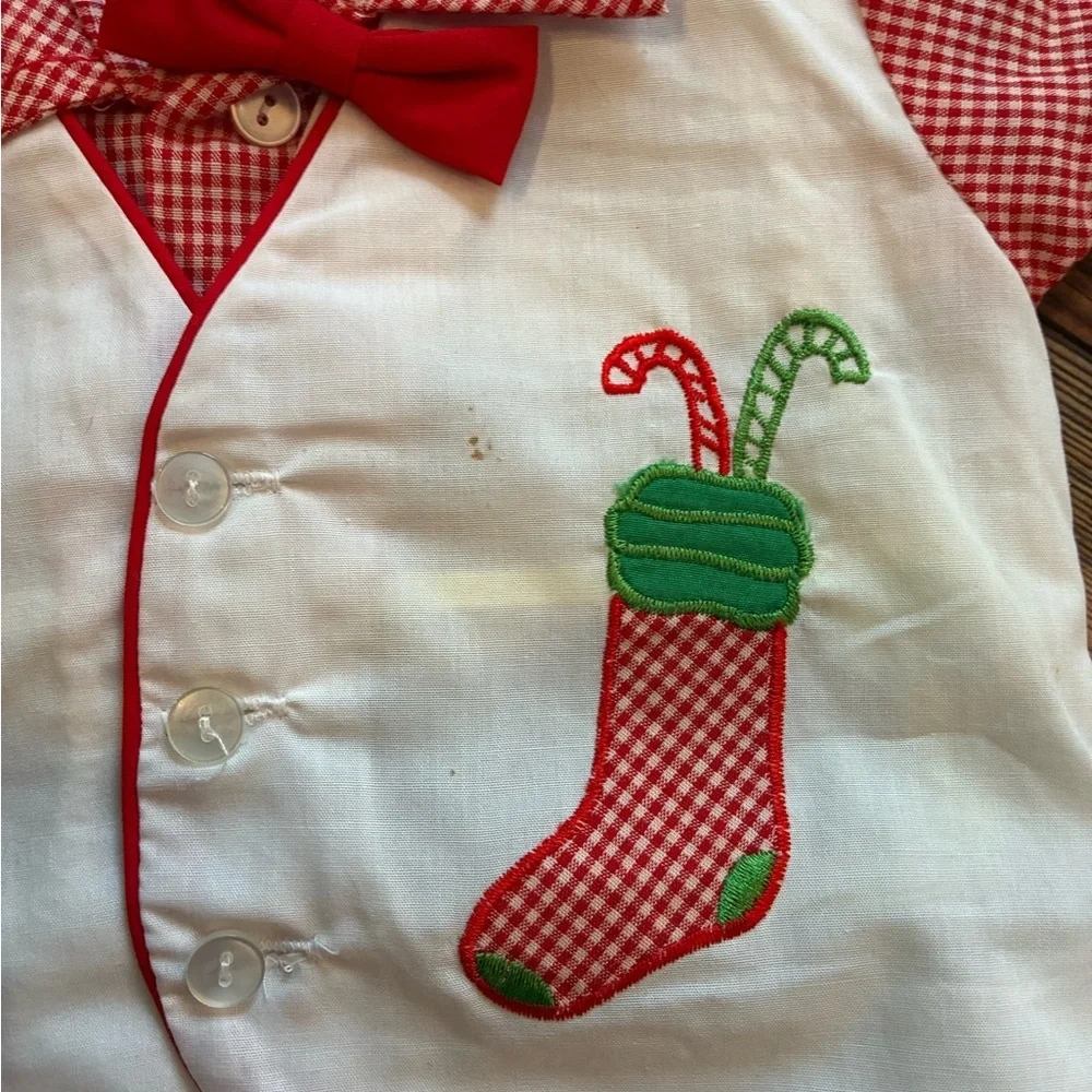 Vintage Cradle Togs My 1st Christmas Red Gingham Baby Outfit 0–6 Months - Picture 6 of 10